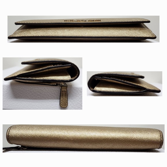 MICHAEL KORS Metallic Gold Saffiano Leather Wallet EUC - Picture 5 of 13